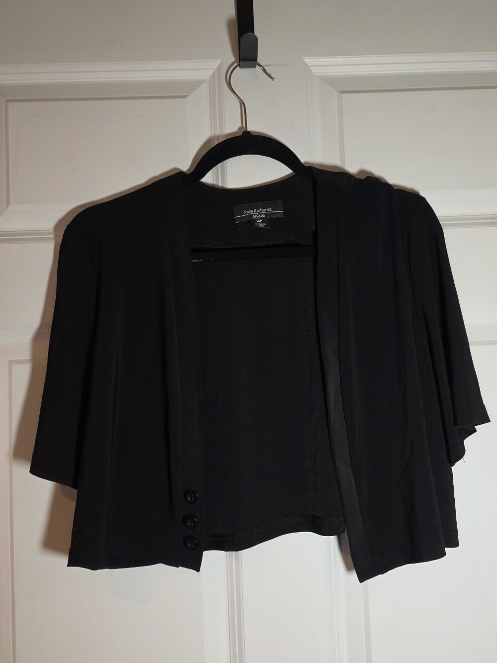 R&M Richards Black Cropped Open-Front Cardigan 14 Petite